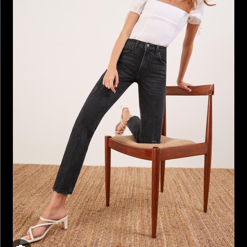 Reformation Julia High Cigarette Jeans Pacific Wash Black